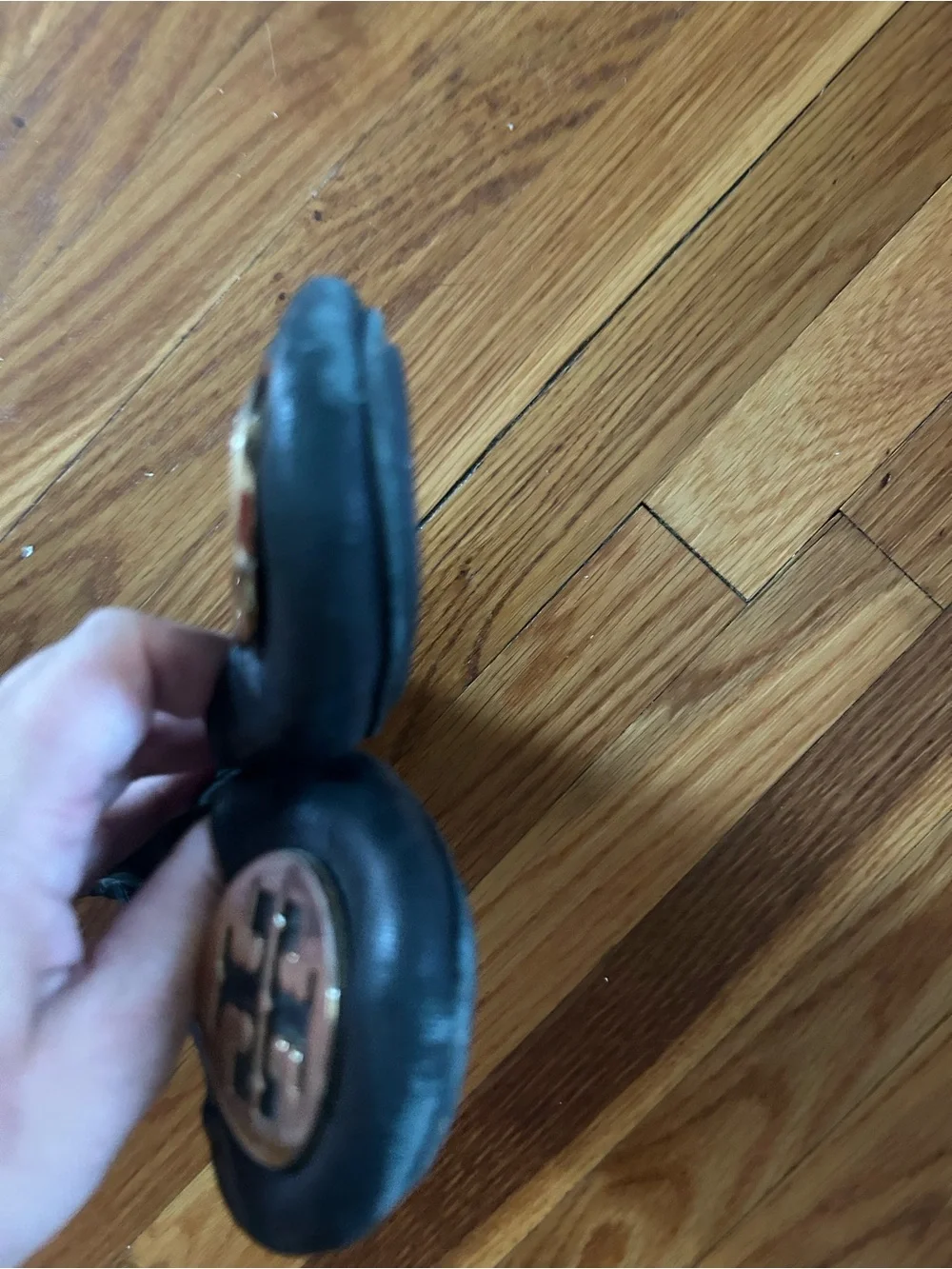 Tory Burch Black Leather Ballet Flats with Gold Logo Medallion